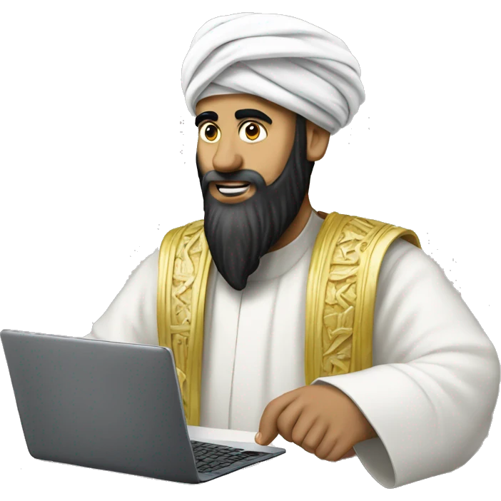 A caliph with turban writing in a laptop emoji