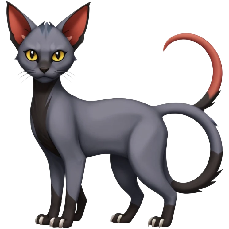 Black edgy Noivern-Torracat-Sphynx-Lykoi-Caracal-cat-Fakemon full-body emoji