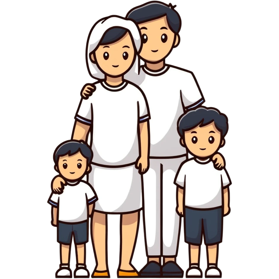 family portrait with one mother, one father, two boys and one girl emoji