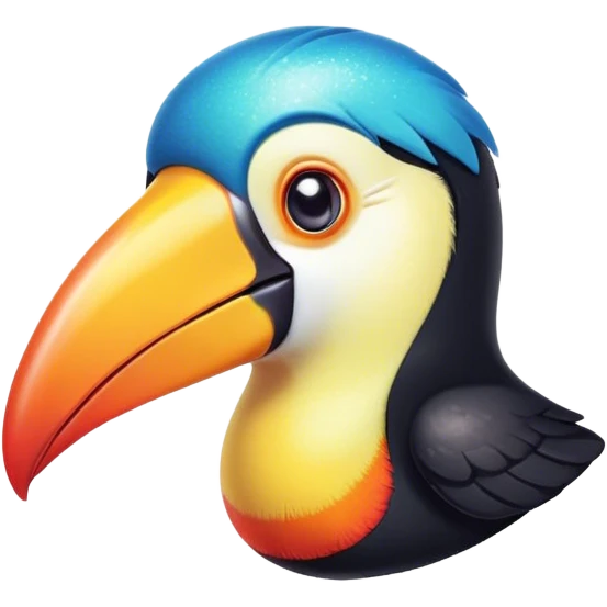 Cinematic Cute Toucan Portrait Emoji, Head tilted playfully and inquisitively, with a delightfully vibrant beak and round, sparkling eyes filled with tropical charm, Simplified yet irresistibly adorable features, highly detailed, glowing with a warm, inviting tropical glow, high shine, affectionate and lively, stylized with a touch of whimsical exotic flair, soft glowing outline, capturing the essence of a mischievous yet loving toucan that seems as if it could flutter out of the screen into your arms! emoji