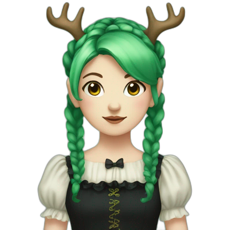 girl with deer horns, green hair with pigtails and black victorian dress emoji