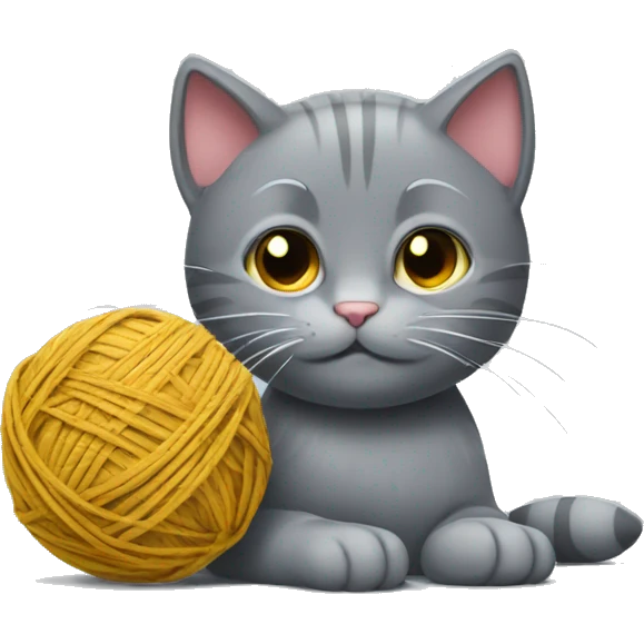 A gray cat plays with a ball of thread emoji