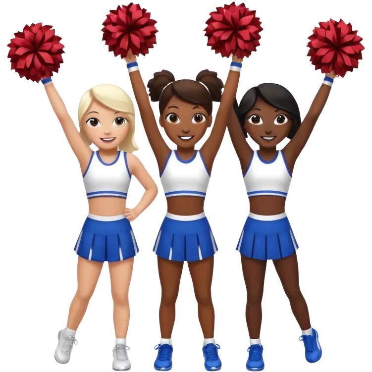 4 girls in a cheer stunt brown skin, white skin, black skin emoji