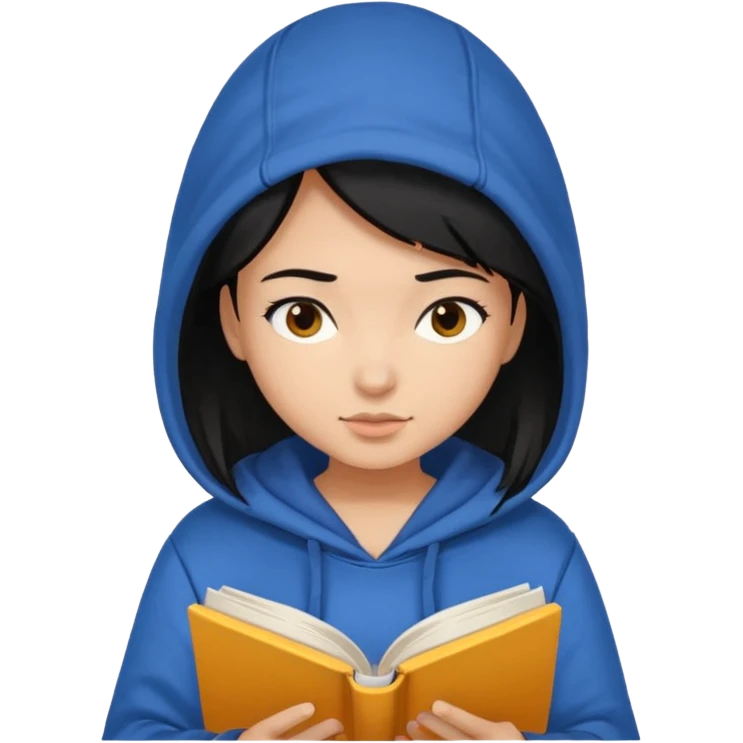 I want a girl emoji black hair and medium skin tone reading book wearing hoddie emoji