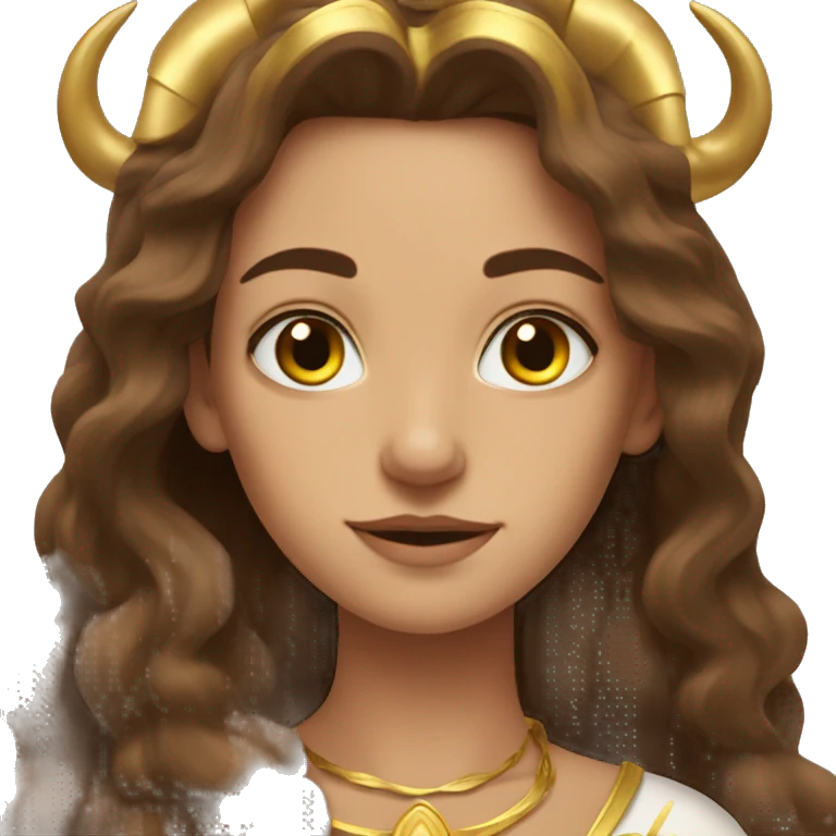 goddess with Long brown hair and gold horns  emoji