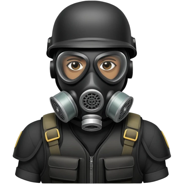 black soldier in black bulletproof vest and gas mask emoji