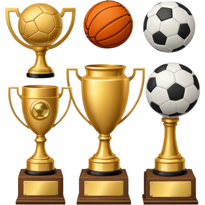 a basketball, soccer ball, volleyball, and a football all mixed with a trophy emoji