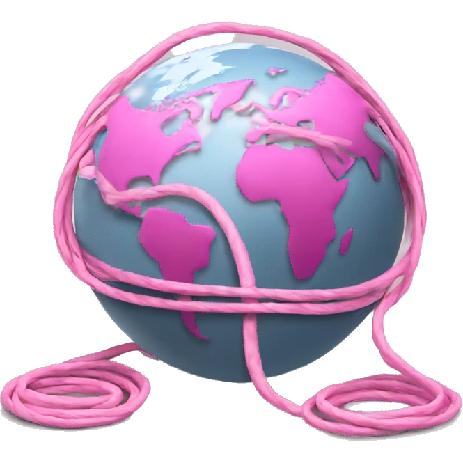  pink round earth  wrapped in an  ethernet cord emoji