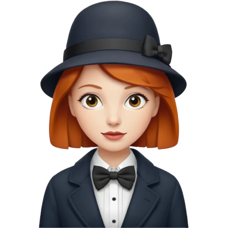 Bow Ties, Coats, and hat, lady, modern, red head. emoji