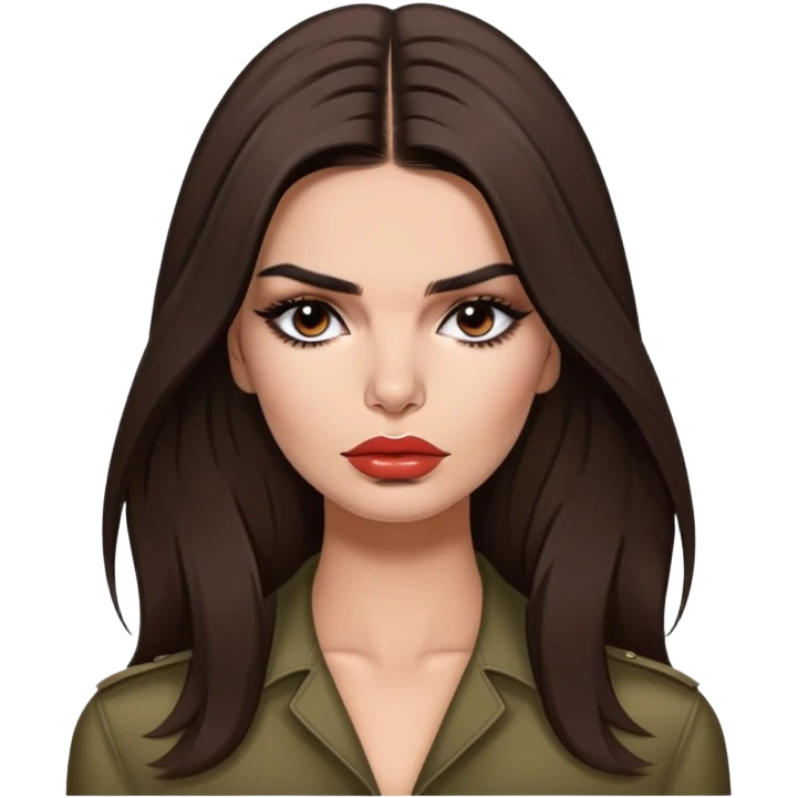 Emily Ratajkowski, brunette fashion model with long dark hair, pouty lips, and defined eyebrows emoji