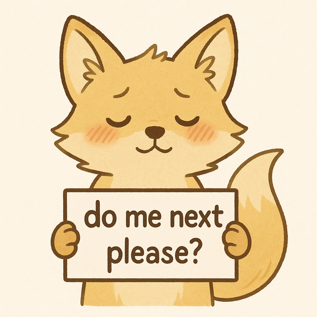 Change the fox color to a blond-like shade, keep the blushing and the sign with the text 'do me next please?'. Preserve the original style and keep the background as in the original. emoji