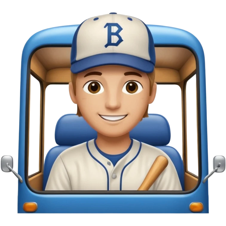 autobus de equipo llevando a egnte de basebal  y un chofer con b en la gorra emoji