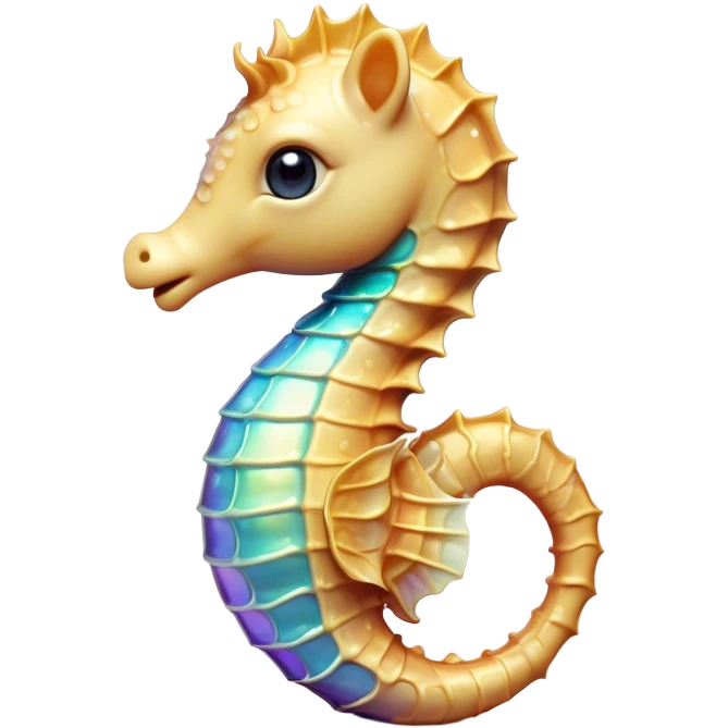 Cinematic Realistic Cute Sea Horse Portrait Emoji, Head tilted playfully and inquisitively, featuring a delicate, curvaceous form with intricately rendered, iridescent scales and a charming, expressive face with round, sparkling eyes full of gentle curiosity, high shine, affectionate and whimsical, styled with a touch of aquatic magic, soft glowing outline, capturing the essence of a mischievous yet lovable sea horse that seems poised to flutter out of the screen into your embrace! emoji
