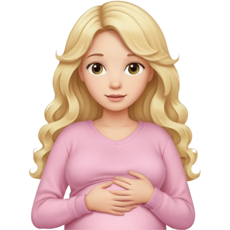 Blonde long wavy hair lady pregnant with light pink sweater  emoji