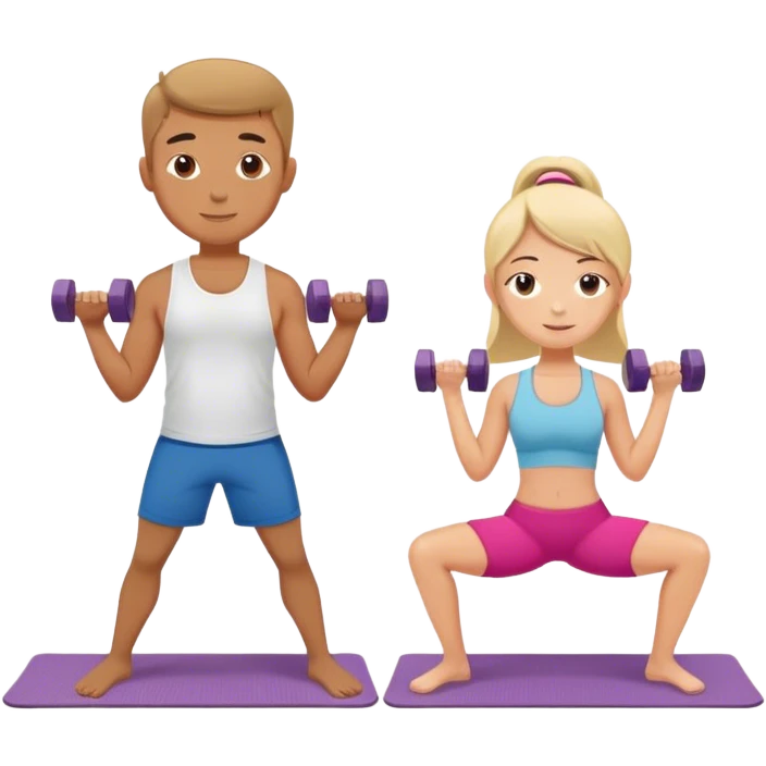 boy and girl in fitness class with yoga mat and dumbbells  emoji