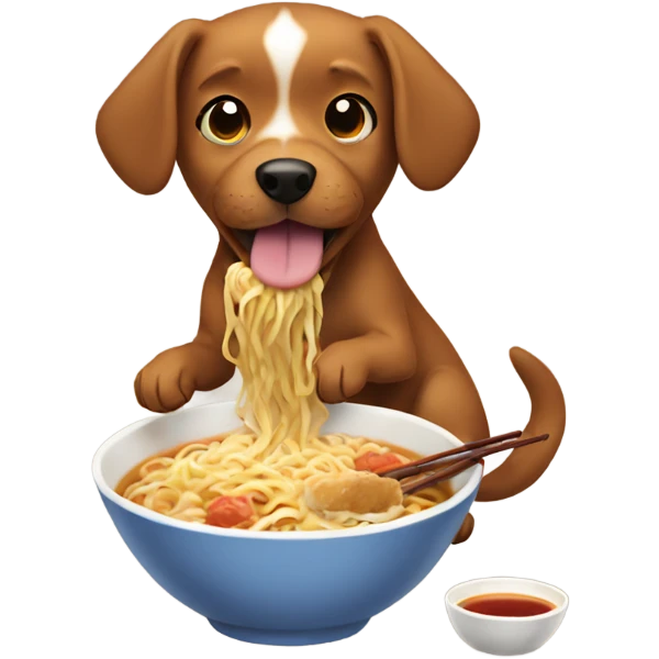 small brown dog eating ramen emoji