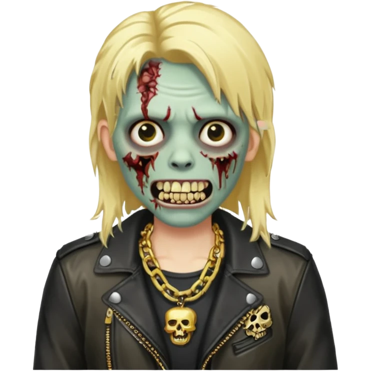 Zombie com dente de ouro e cabelo loiro com corrente e uma jaqueta de couro emoji