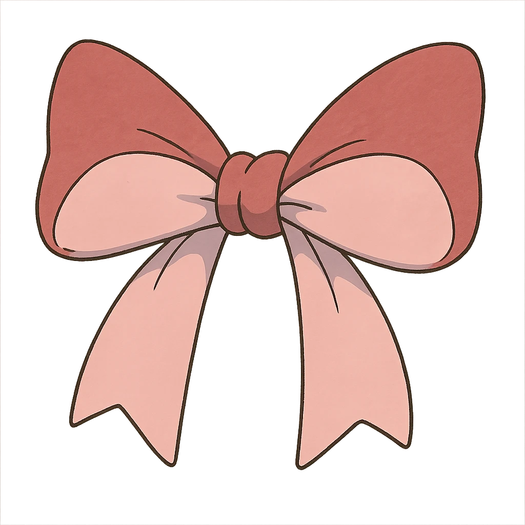 cute bow, pink and baby pink, ghibli style emoji