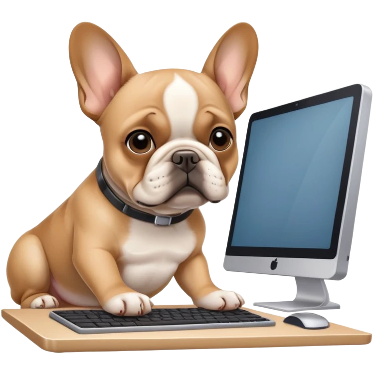 Fawn french bulldog working behind computer emoji