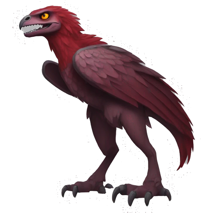 Cool edgy Maroon-colored raptor with red mane full body emoji