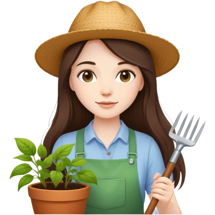 beautiful pale brunette girl with long hair gardening emoji