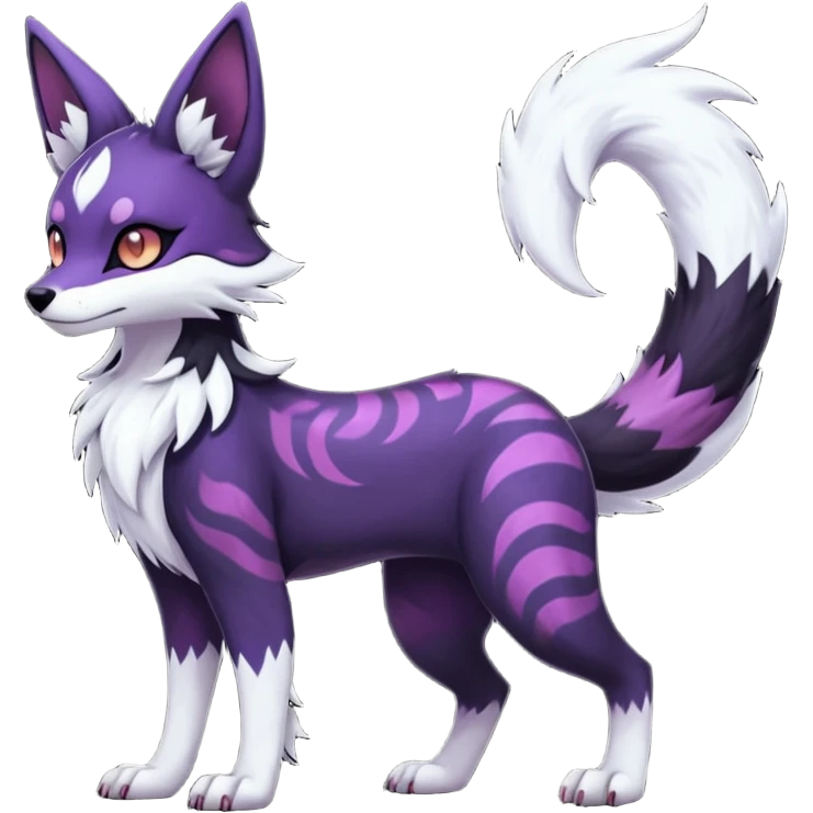 Kawaii dark black purplish blackish edgy fantasy ethereal feline-vernid-sergal-monster-furret-Lycanroc-umbreon-fursona animal creature full body with intricate markings  emoji