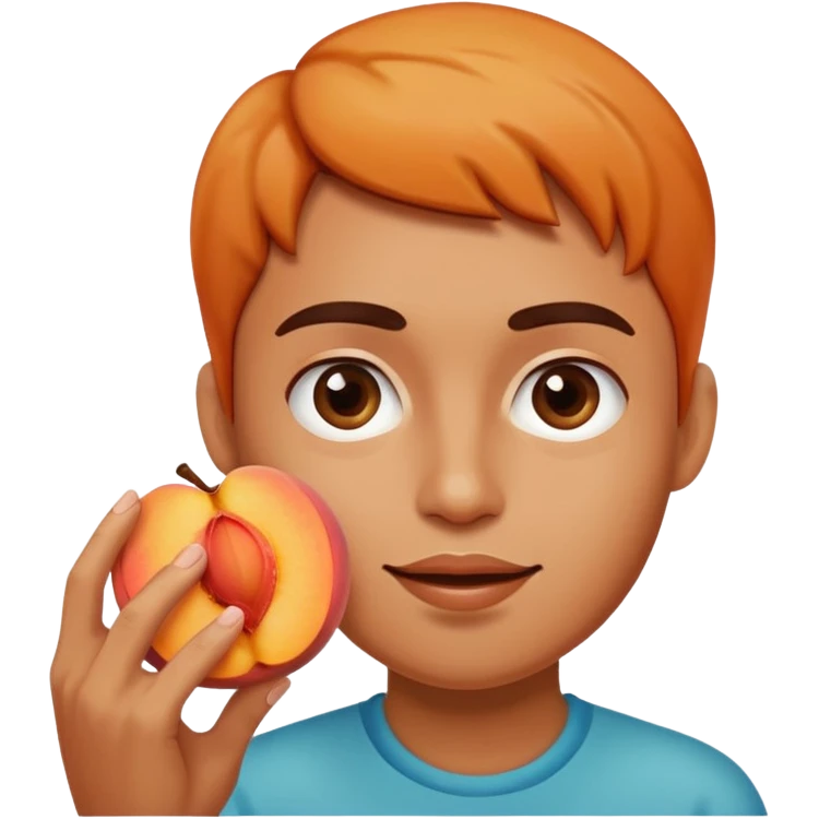 Touching the halved peach with a finger. emoji