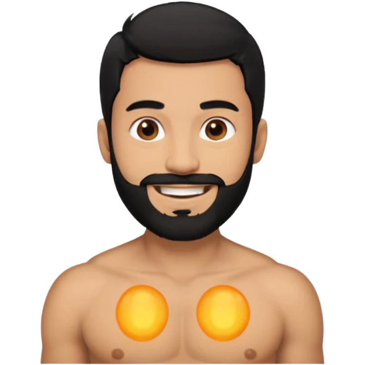 Man with light brown skin black hair and beard smiling no shirt  emoji