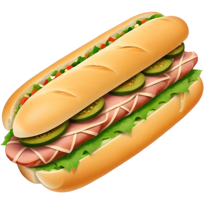 Cinematic Realistic B√°nh m√¨ Sandwich Dish Emoji, showcasing a crusty baguette filled with savory meats, pickles, and fresh herbs rendered with dynamic detail and appetizing lighting. emoji