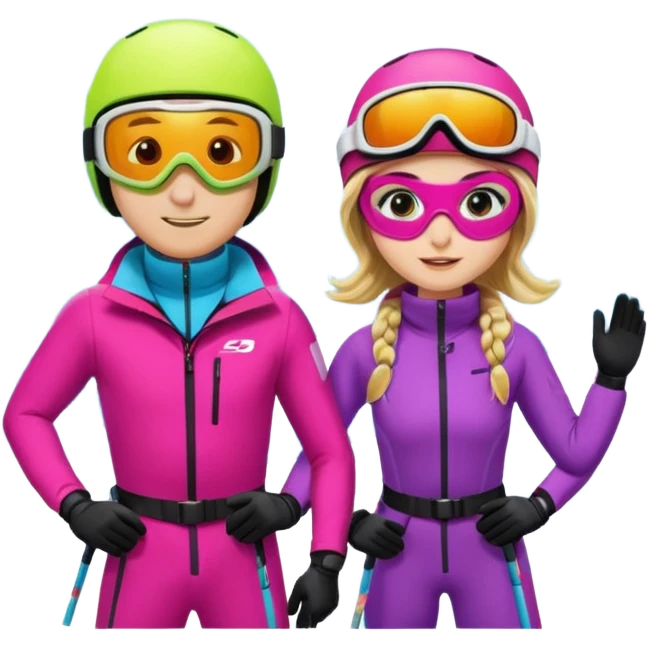 a recently marries couple skiing, action shot emoji