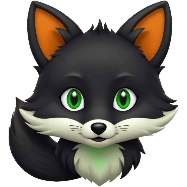 Black fox with green markings on it and a cute face emoji