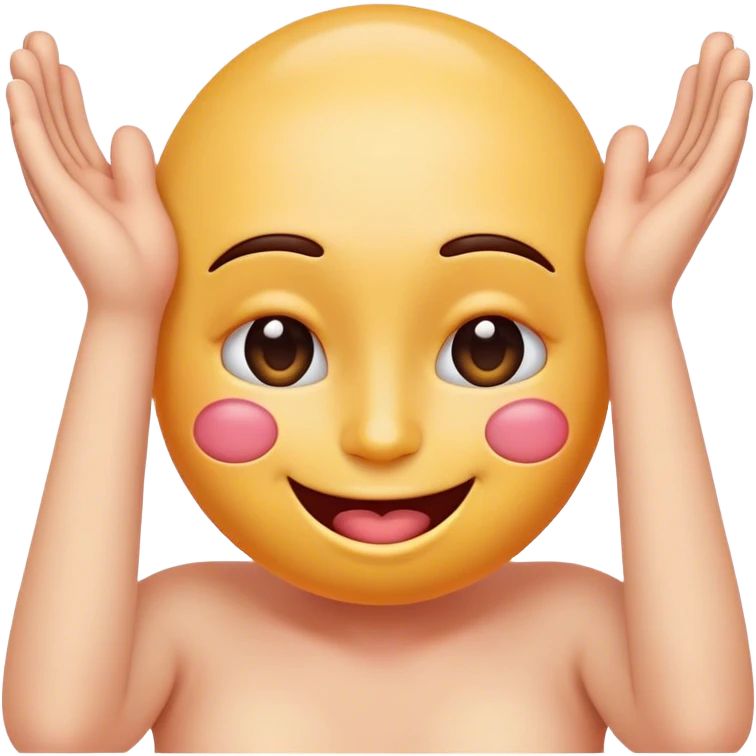 Happy blushing emoji with feet in the back and hands cupping its face emoji