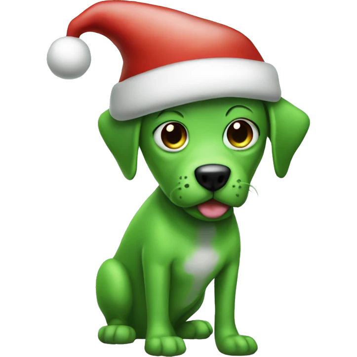 Green dog with alien one eye and wearing a Santa hat emoji