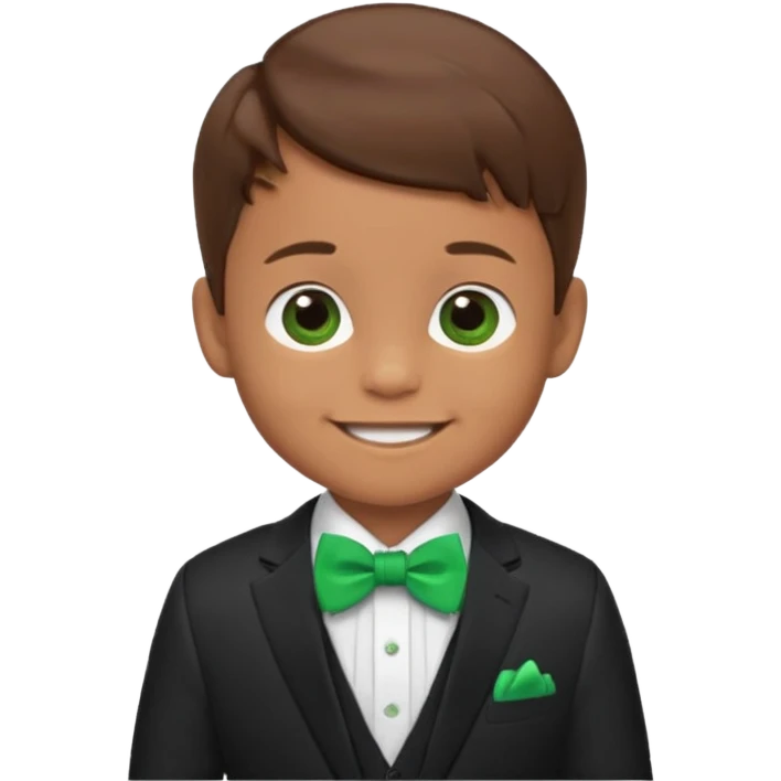 baby boy brown hair in suit, with green bow, smile emoji