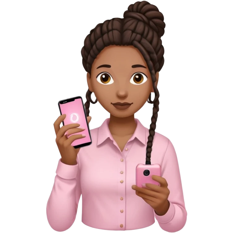 Dark brown woman with dreadlocks in bun Light pink shirt with a light pink phone in her hand emoji