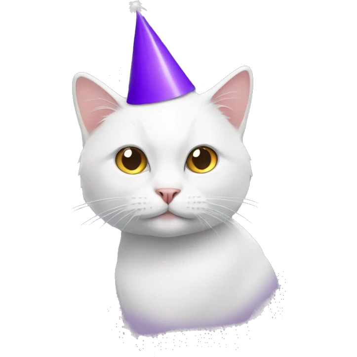 white Cat with a  purple party hat emoji