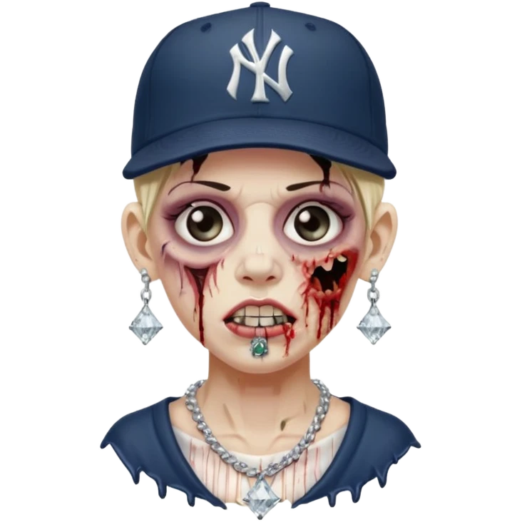 Zombie con aretes con una gorra new York yankee y una cadena de diamante emoji