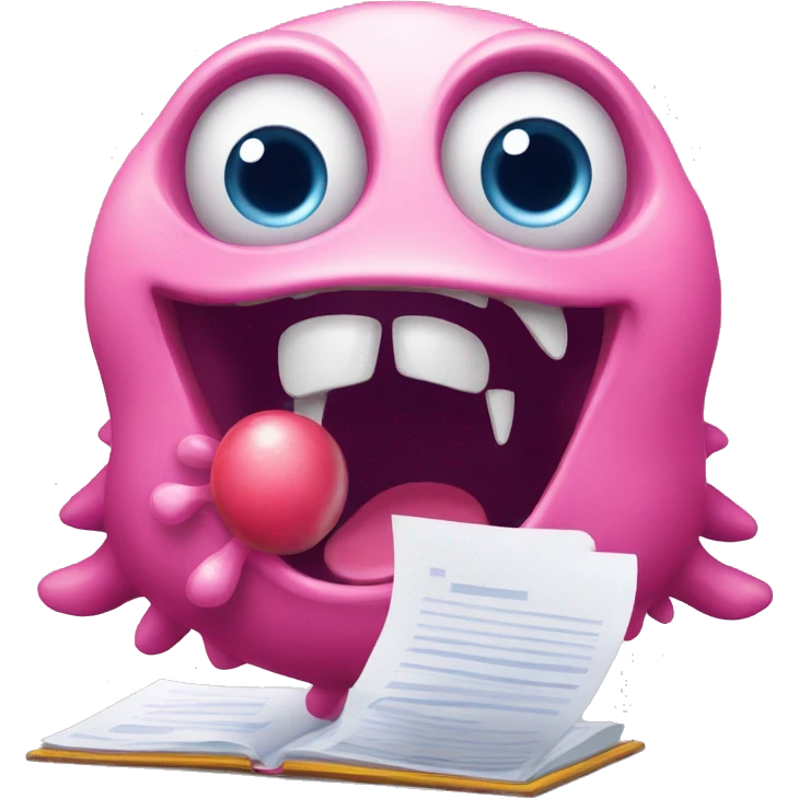 a funny moster with an open mouth as if he is fed by different documents such as word, excel, pdf, pptx emoji