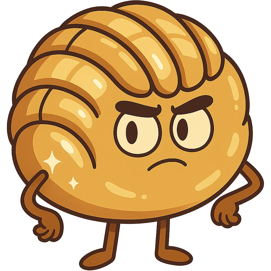 stylized cartoon gold concha Mexican sweet bread with shiny finish and shell pattern emoji