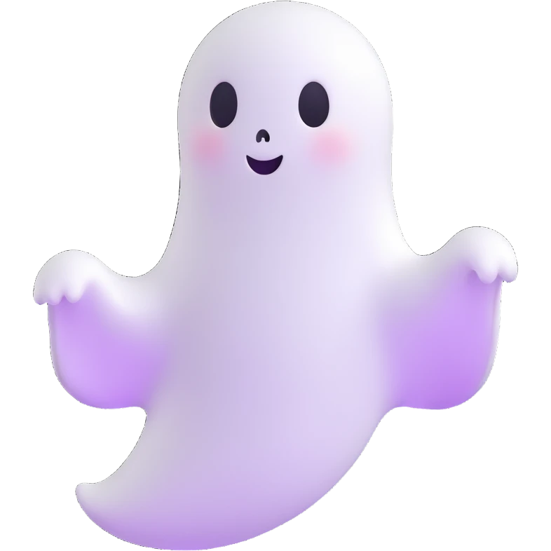 cute ghost, simple and friendly, floating, white, minimal background emoji