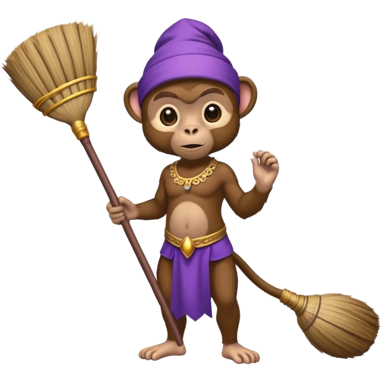 genie monkey, purple attire, holding broom emoji