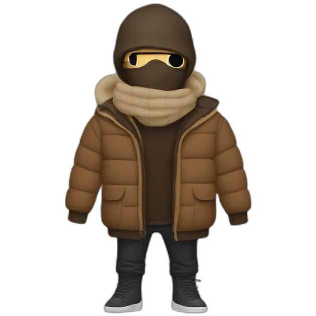 guy with a tan bear balaclava with and  brown puffer jacket  emoji