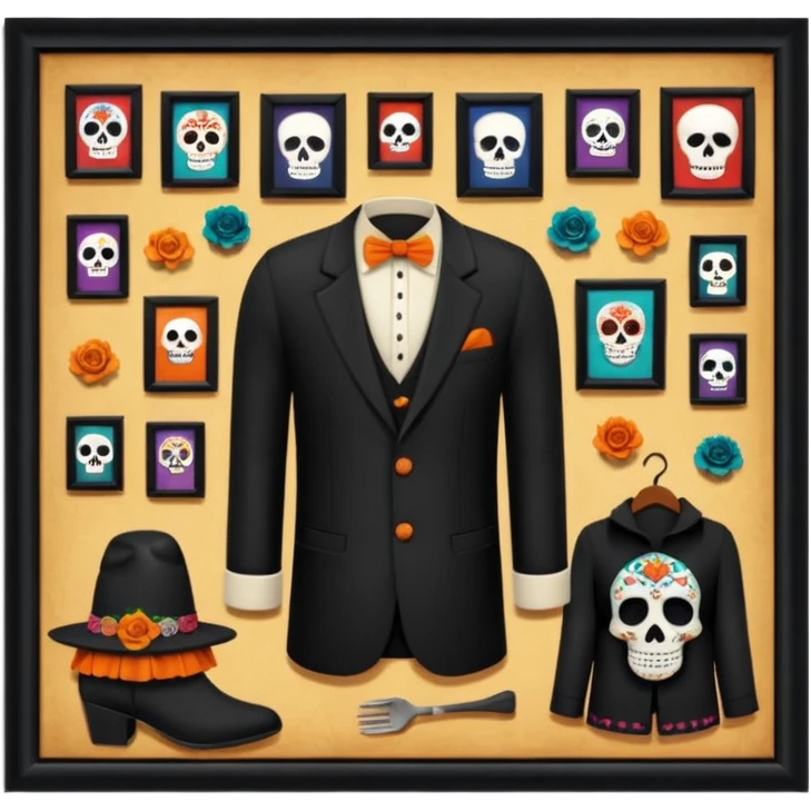 Day o the death, missing people(not found), movie, museum,,culture,museum in mexico, clothes o missing people,, witchcraft emoji