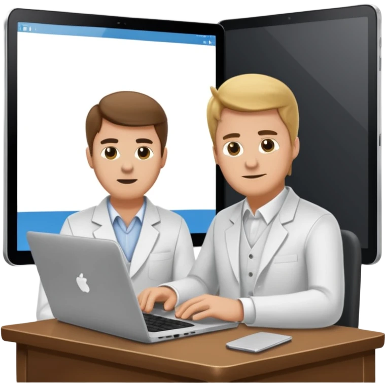 Mach mir einen Trader der in einem Schreibtischstuhl sitzt mit einem Laptop. vor sich am tisch emoji