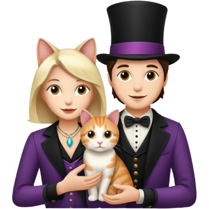 magician couple and their pet cat emoji