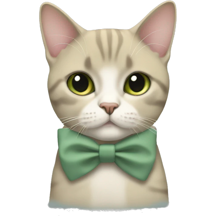 Aesthetic fat British short hair full body cat with sage green bow tie emoji