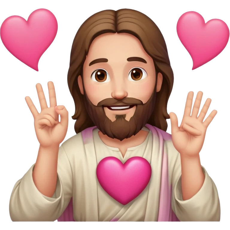 Bearded Jesus smiling making pink heart gesture emoji