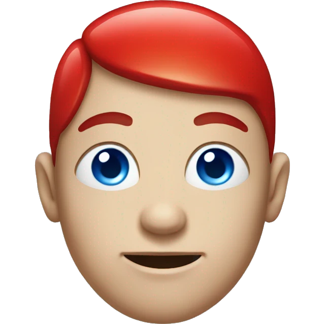 person with blue eyes and red mushroom in place of hair emoji