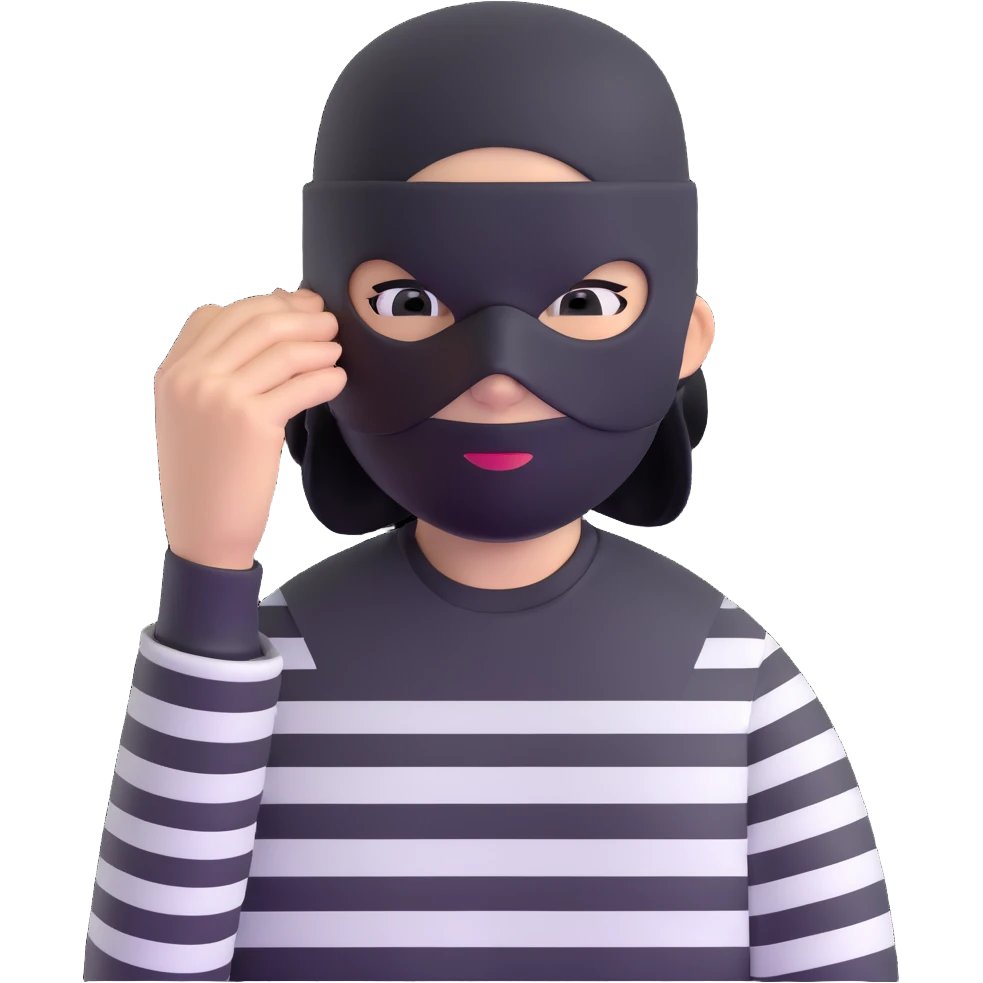 character with black and white striped shirt, black beanie, black mask over eyes emoji
