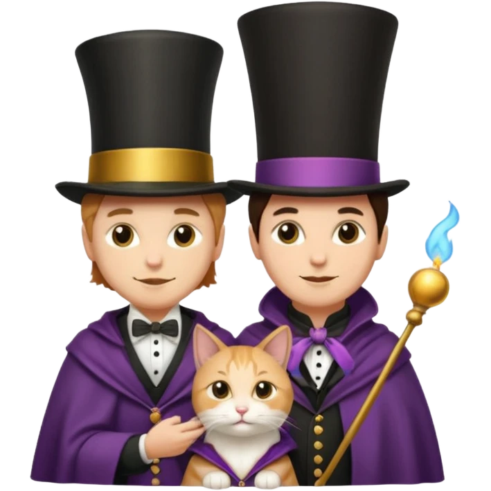 magician couple and their pet cat emoji